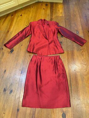 Etcetera Red 100 Percent Silk Skirt Suit Jacket and Pencil Skirt Size 6